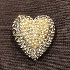 Vintage rhinestone and pearl heart brooch.